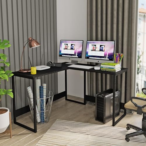 Image of Klaxon L Shaped Study Table for Students and Adults /Computer Table for Home-Office /Gaming Table /Computer Desk for Corner - Wood & Metal (Black, DIY Installation)