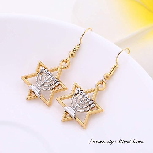Miniatura 4 de Pendientes de estrella de David Hanukkah aretes de menorá para mujer joyería judía Hanukkah para mujer