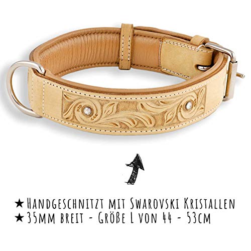 Monkimau Halsband für Hunde, Premium Kristalle, Beige, L 42-50 cm