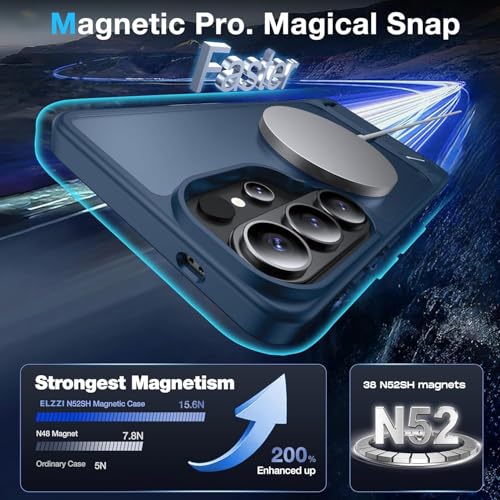 Image of Elzzi Magnetic Magsafe for Samsung Galaxy S26 Ultra Case [Compatible with MagSafe][Full Camera Protection][Built-in Invisible Kickstand] Translucent Matte Phone Back Cover - Blue