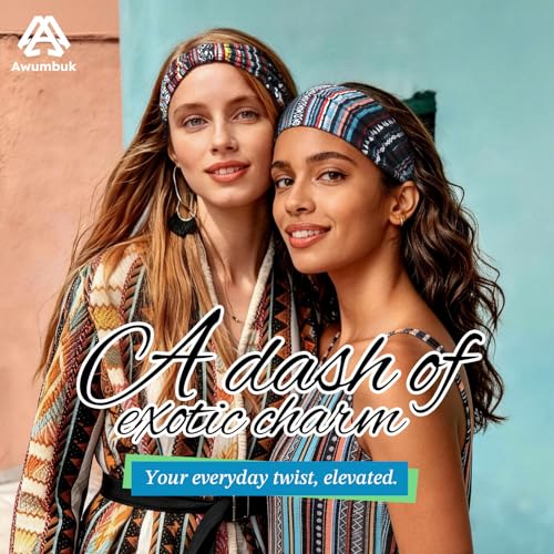 Image of Awumbuk Wide Headbands for Women Knotted No Slip Head Bands Soft Turban Headband Hair Accessories Boho African Solid Color Head Wraps for Women Yoga Workout (Cyan)