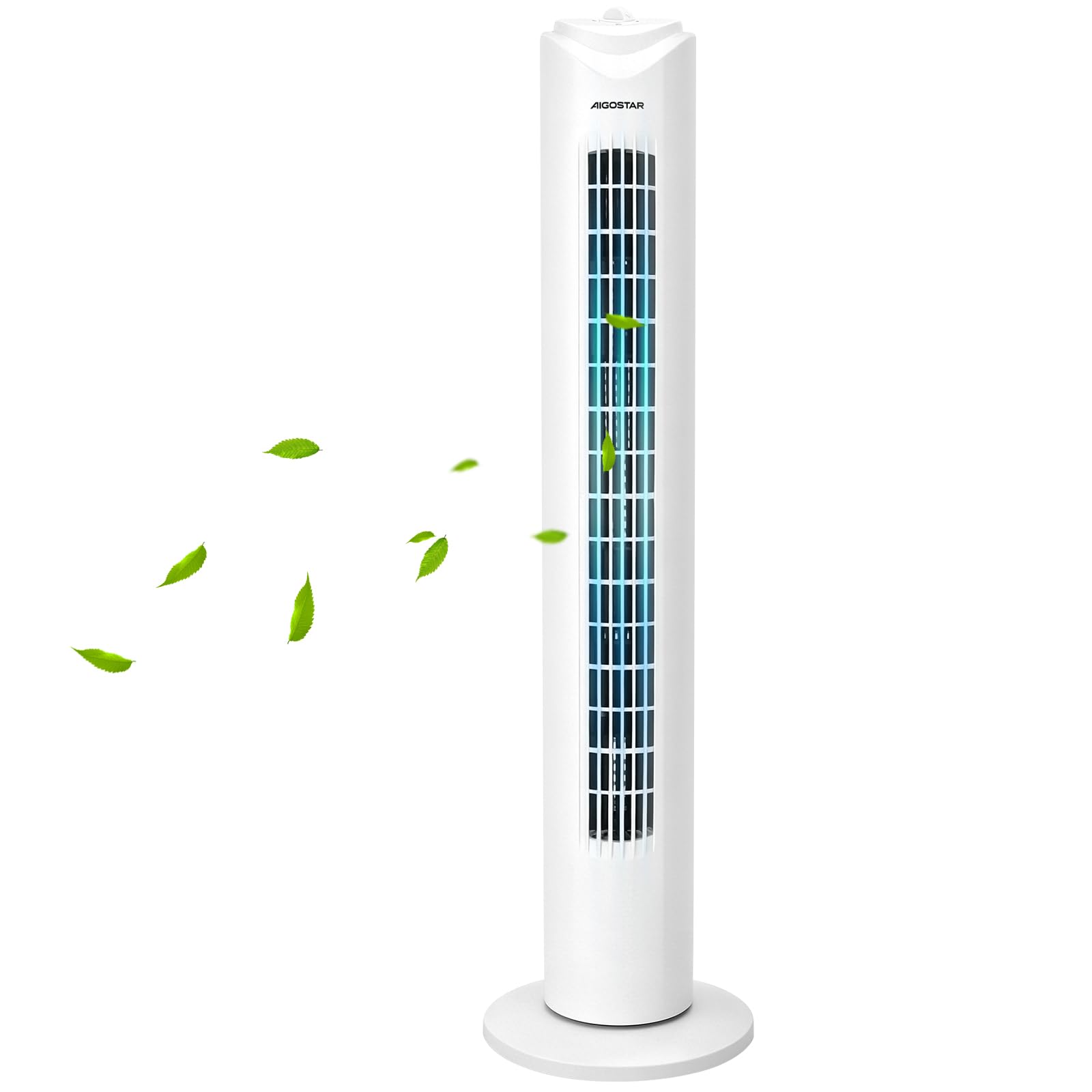 Aigostar Ventilateur Colonne Silencieux 81CM, 3 Vitesses,Oscillation 70°, Minuteur 2H, Blanc,Ventilateur Tour Puissant 45W,Économique pour Salon Bureau Chambre -Benson White