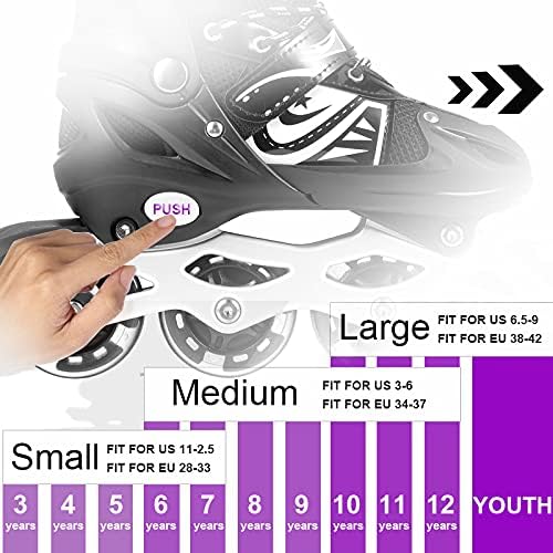 Adjustable Inline Skates for Kids with Light Up Wheels, ULIOLI Out Door Roller Blades with Full Flashing Wheels, Adults Roller Skates for Beginners Boys and Girls (Size S-M-L)
