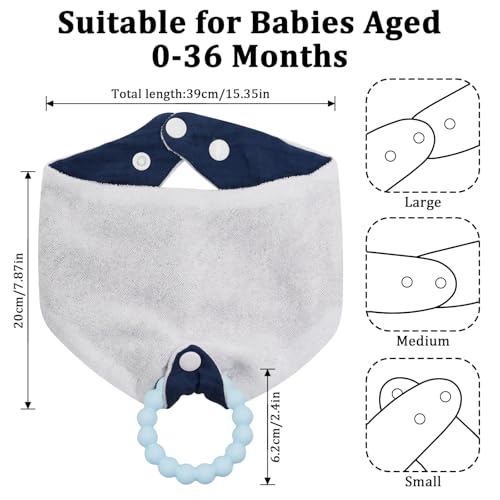 4-Pack Baby Drool Bibs + 2 Teething Set, 100% Organic Cotton, Food-Grade Silicone, for 0-24 Months Infants2