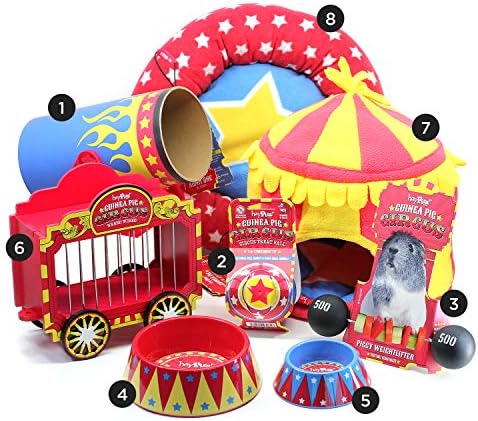HAYPIGS Full set Guinea Pig Toys - Circus Themed Guinea Pig Toy and Accessories - Fleece Guinea Pig Bed House Hideaway - Rabbit Boredom Breakers - Small Animal toys For Rabbits to Play With