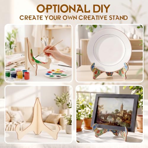 Image of RattanView 8 inch 24 Pcs Wooden Plate Stands for Display Picture Holder Stand | Detachable Wooden Easel Plate Display With 3D Interlocking Design, Stable Holder For Photos, Frames, Weddings And Exhibits