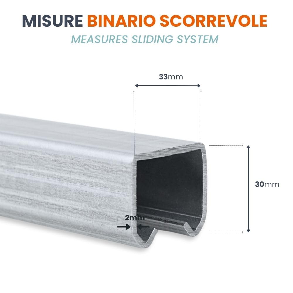 TENDAGGIMANIA Rail Porte Coulissante en Fer Galvanisé + 5 Glissiers Inclus (Chaque Glissier Supporte 35 kg) - Longueur 200CM - Idéal pour Porte Coulissante - Accessoire Personnalisable