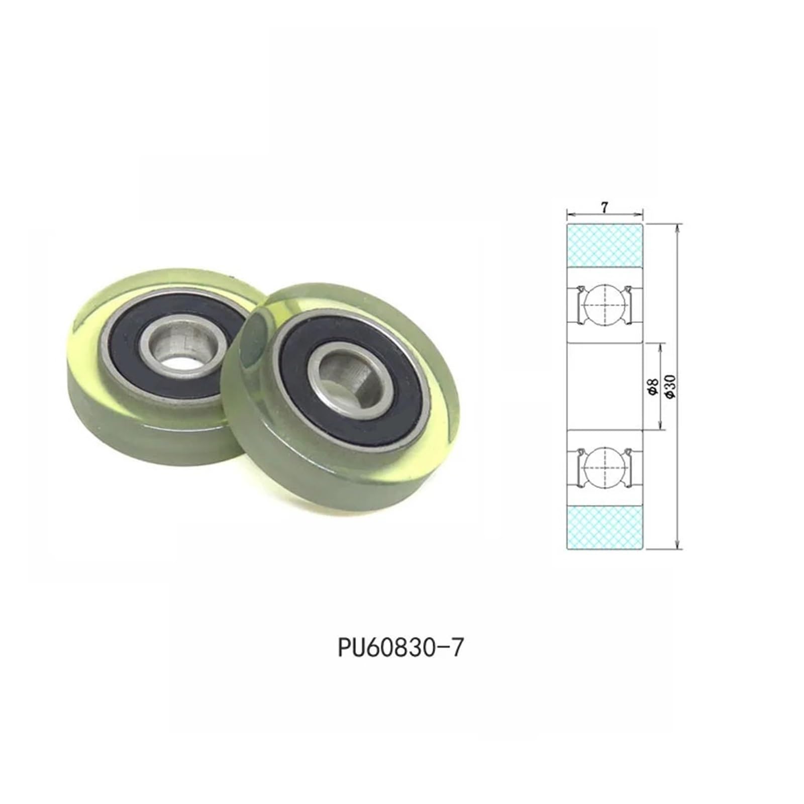 5 sztuk średnica zewnętrzna 30 mm, 8 x 30 x 7 mm, kółka powlekane poliuretanem z łożyskami 608RS, 8 x 30 x 7 PU60830-7 PU60830-7 powlekane poliuretanem koła pasowe do drzwi przesuwnych