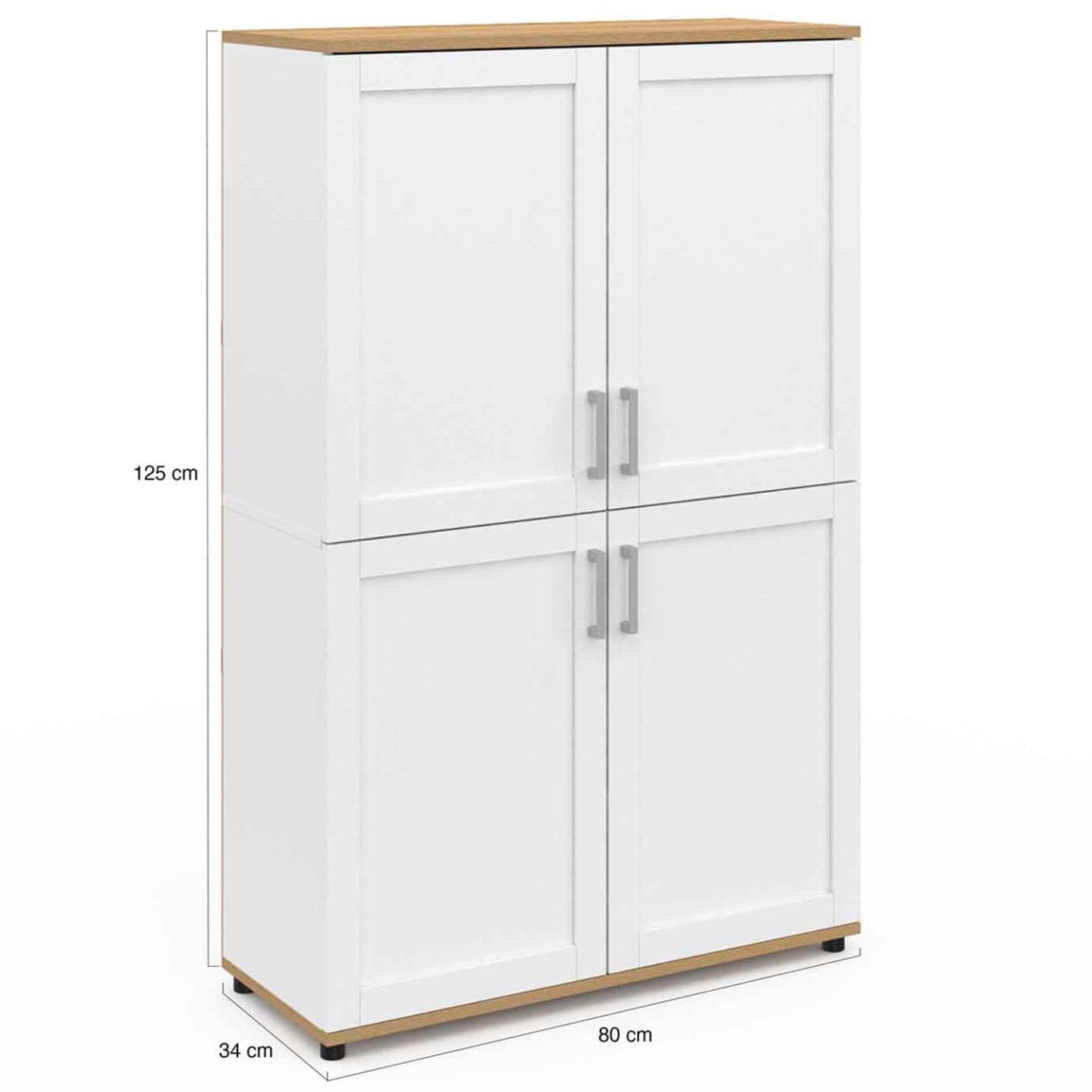 IDMarket - Buffet Haut H. 125 cm VITO 4 Portes Blanc et Bois