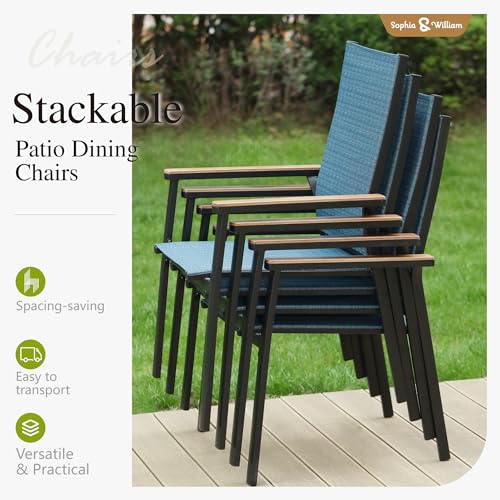 Image of Sophia & William Patio Dining Set for 8, Square Table & Aluminum Chairs | Metal table, Blue Stackable Chairs, Breathable & quick-drying, Light-weight & space-saving, Umbrella Hole, Outdoor
