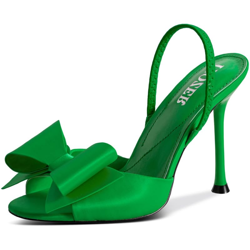 Image of Satin High Heels Slingback Open Toe Mules Sandals Bow Stiletto Sexy Heels Comfortable Wedding Party Shoes