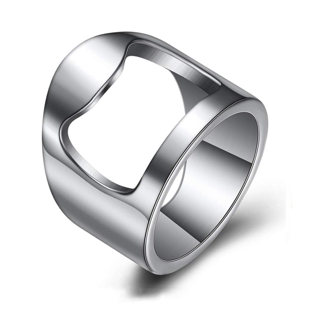 INRENGStainless Steel Biker Finger Bottle Opener Ring for Men Women Creative Beer Bar Tool Jewelry