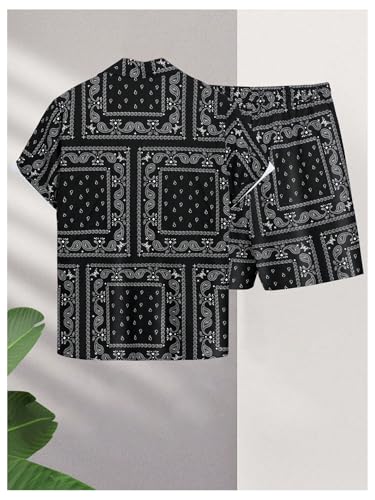 WDIRARA Men's 2 Piece Set Paisley Print Button Down Shirt Shorts Outfits Vacation Set2