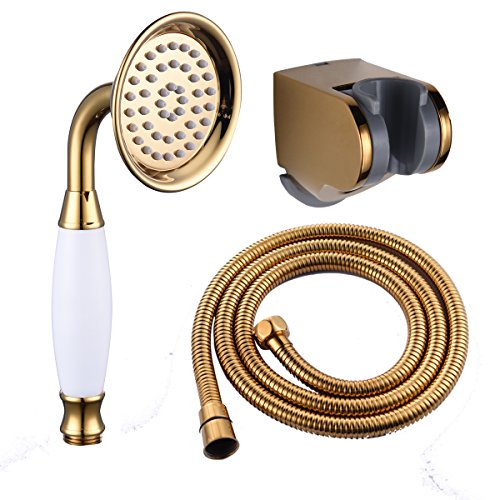CIENCIA Set Telefoni Doccia in Ottone Soffione Doccia Oro Doccia a Mano Alta Pressione Soffione per Doccia con Tubo, BS126F
