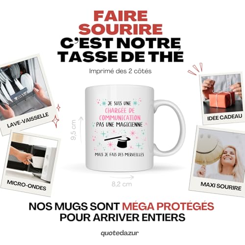 quotedazur Café-Croissant - Mug Personnalisé Tasse Cadeau Noël Je Suis Une Chargée De Communication Pas Une Magicienne Mais Je Fais Des Merveilles - Rose/Céramique – vue 2