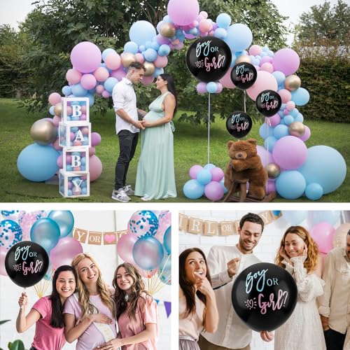 Image of Gender Reveal Balloon, 36 Inch Black Gender Reveal Balloon with Blue and Pink Heart Shape Confetti Big Boy or Girl Balloon Kit for Baby Genders Reveal Ideas Party Decorations Baby Shower Party Supplie