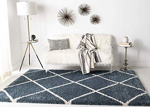 Image of Handwoven Microfibre 3D Rug for Living Room (Slate Blue & Ivory, 8 X 8 Feet (Square), Microfibre)