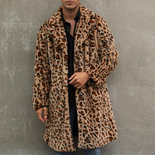 Zeiyignr Mens Winter Warm Leopard Faux Fur Long Length Luxury Outerwear Coat Jacket Thick Cardigan Coat Fluffy Lapel Jackets2