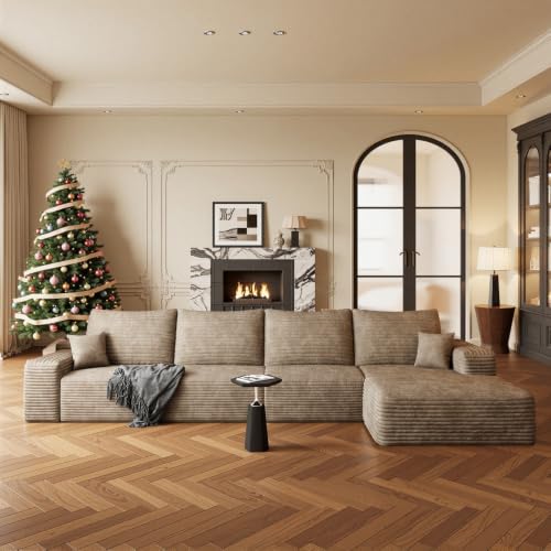 Image of Boneless Couch, Modular Sectional Couches for Living Room, U-Shaped Cloud Couch Sofa with Deep Seat, Fluffy Corduroy Upholstered Corner Sofa