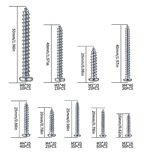 300 Pcs Wood Screws Assortment Set, Self Tapping Screws for Wood M3 M4 M5 Cross Drive Round Head Screws - Image 2