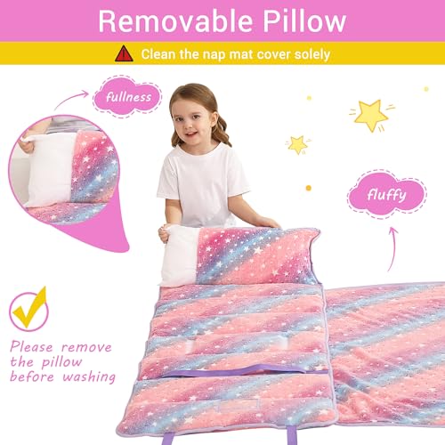 Image of Lasoftan Toddler Nap Mat with Pillow and Blanket, Extra Large Rolled Napping Mats,Slumber Bags for Boys Girls,Kids Sleeping Bag for Daycare, Preschool Travel Camping