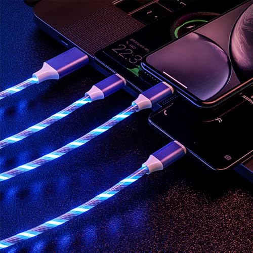 Image of AYI 6 in 1 USB LED Charging Cable, 39in Dynamic Flowing Light Cord, Flexible PVC Tangle-Free Wire, Smart Chip with Trickle Charge, Universal Data Sync Cable for Phones, Tablets, and More, Blue.