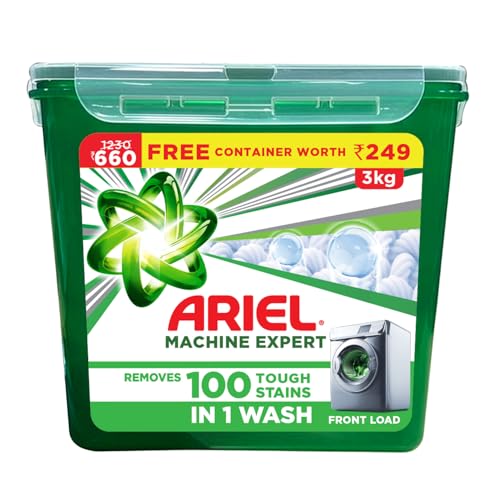 Image of Ariel Machine Expert Detergent Powder Front Load - 3kg Cannister Free| Removes 100 Tough Stains in 1 wash | Specially Designed for Washing Machines | Fresh Fragrance