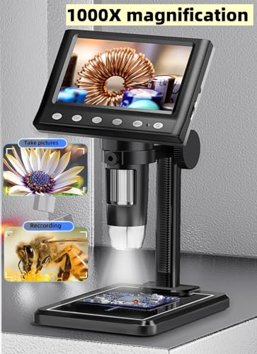 Image of Digital Microscope with 4.3 inch LCD Screen, 1000X USB Coin Magnifier, 1080P HD, 8 Adjustable LED Lights, Compatible with Windows & Mac, Rechargeable, for Adults & Kids