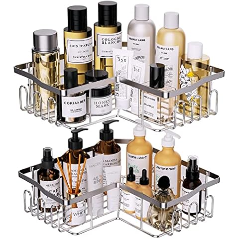 SWTYMIKI Duschablage Ohne Bohren mit 12 Haken, 2 Pack Edelstahl Duschregal Rostsicheres & Wasserdicht Cover
