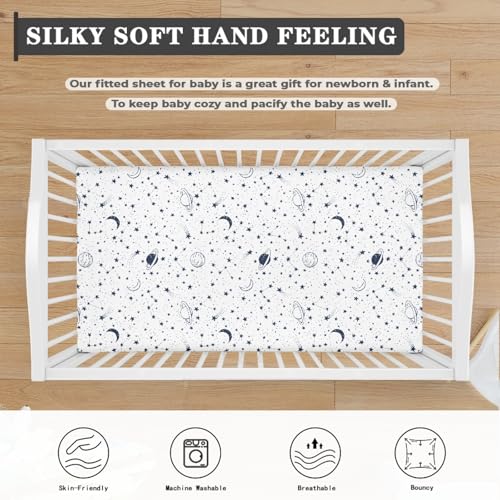 Image of Stars Planets Baby Crib Sheets for Boys Girls Space Fitted Crib Sheet for Standard Crib and Toddler Mattress Moon Baby Mattress Sheets Toddler Bed Sheet 52x28x8 in