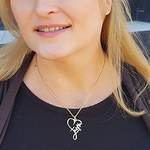 Yocoyee Stainless Steel Faith Pendant Necklace Heart Shaped Word Letter Faith Positive Encouragement Memorial Necklace Gift For Women Friends-Silver thumb #4