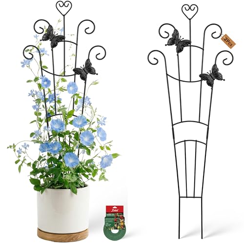 Image of 32.6in Plant Trellis for Climbing Plants Indoor with Butterflies, Expandable Large Metal Trellis for Potted Plants, Heavy-Duty Tall Pothos Plant Climber Support for Ivy Pothos Hoya Monstera, 2P
