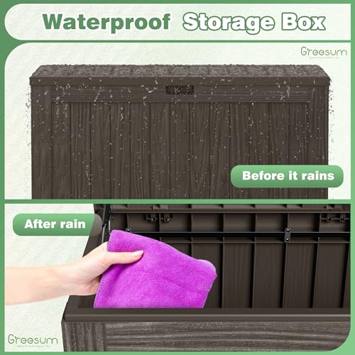 Image of Greesum Outdoor Storage Box 120 Gallon Storage Bin with Lid for Patio Furniture, Garden Tools, Pool Supplies, Lockable, Waterproof and UV Resistant, Dark Brown