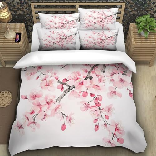 Housse de Couette Fleurs de Cerisier 200x200cm Microfibres avec 2 Taies d'Oreiller - 5