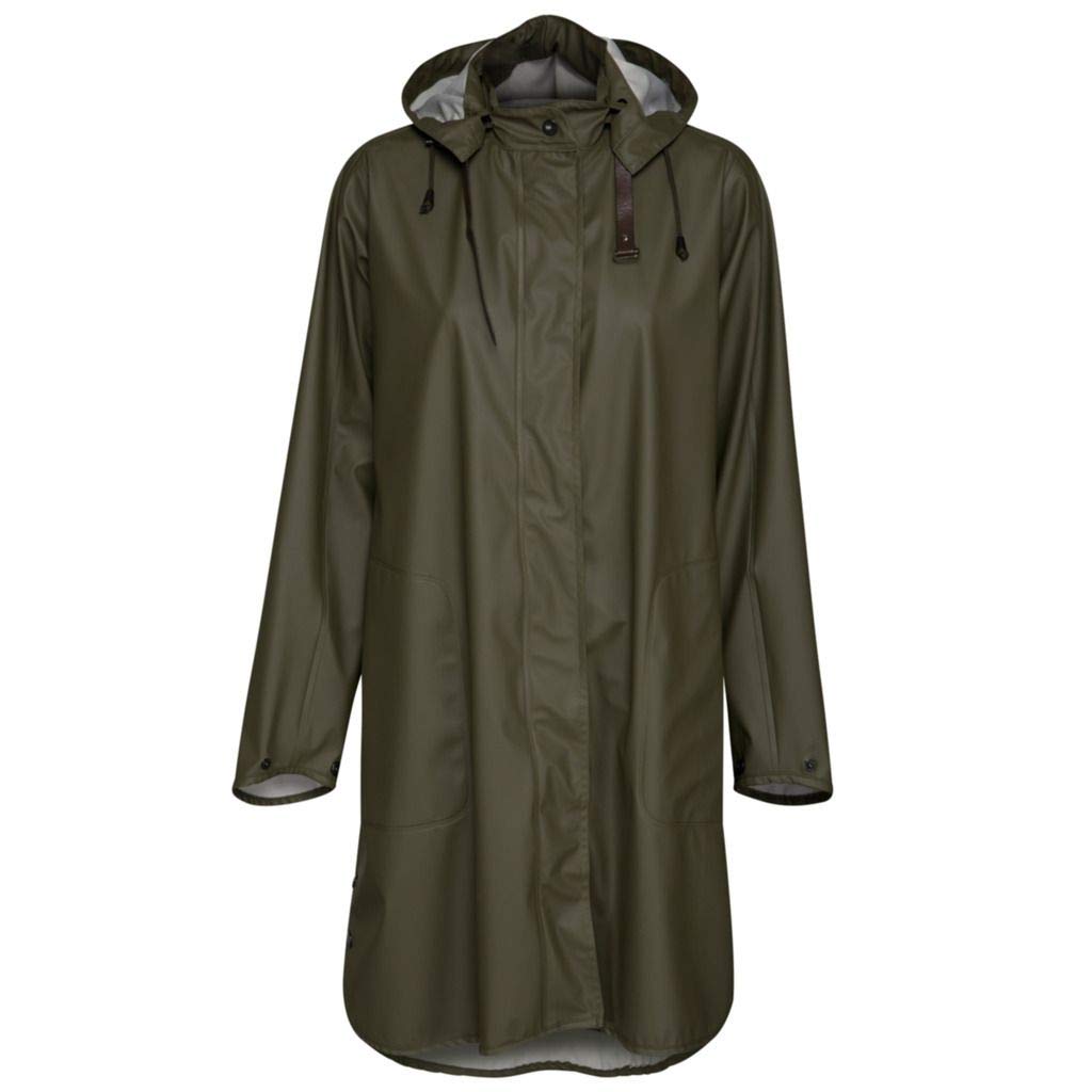 Ilse Jacobsen Langer Damen Regen Parka | Elegante A-Linie | abnehmbare Kapuze | Wasserdicht winddicht | Polyester mit Gummi Überzug | RAIN71 Grün 42