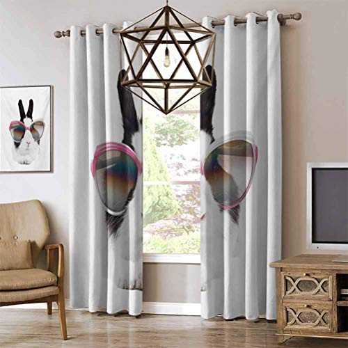 RenteriaDecor Funny Nursery Curtains Little Rabbit in Sunglasses Beauty Bunny Fluffy Creature Pet