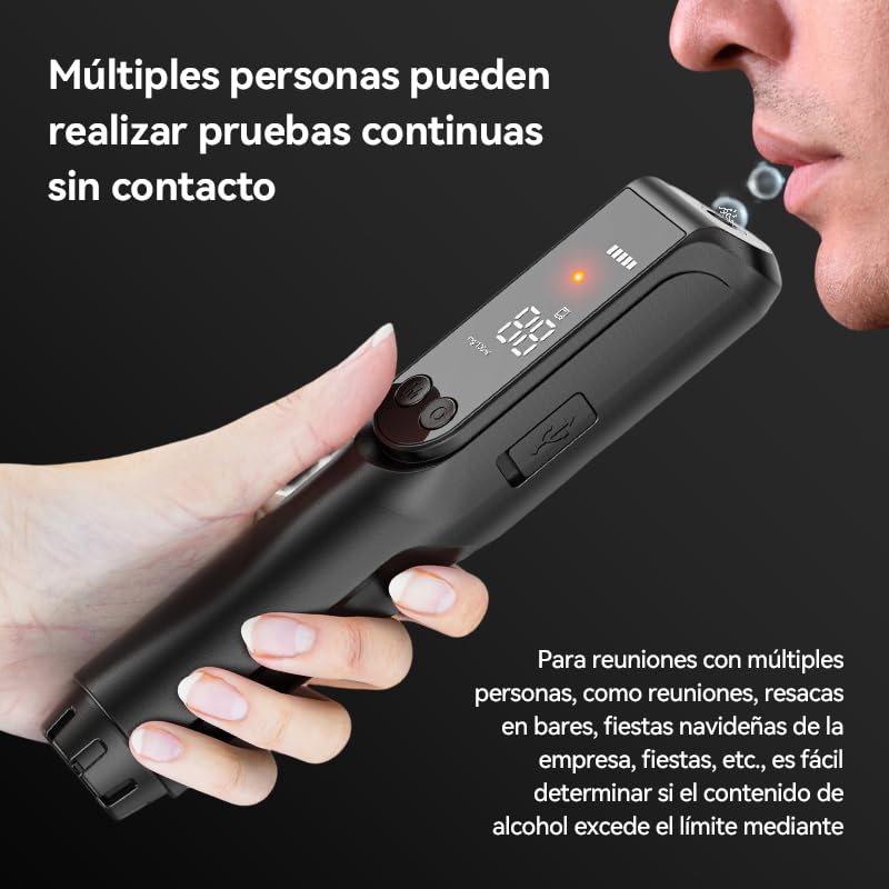ZBK Alcoholímetro sin Contacto, alcoholímetro de Alta precisión con Pantalla Grande HD, indicador de luz LED, función de Linterna, analizador de respiración para Uso Personal o Laboral