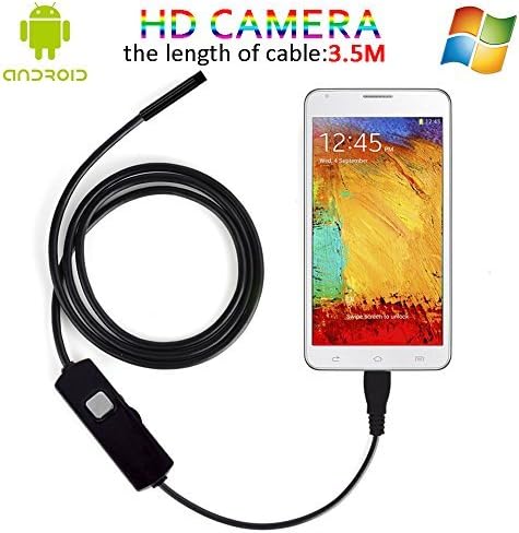 Android Endoscope Camera, USB Microscope 5.5MM Lens Mini Borescope HD Endoscope Inspection & Car Testing Camera With Mirror & Hook (3.5M/11.5Ft)