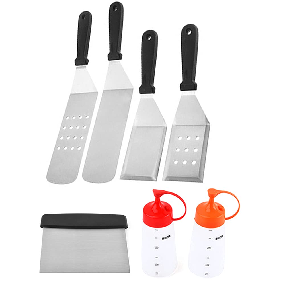 Spatules long/short de cuisine en acier pour crêpière et plancha