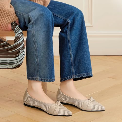 Image of TINGRISE Women's Flats Shoes Comfortable Dressy Pointed Toe Knit Washable Ballet Flat