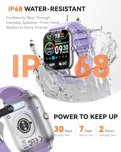 Image of Smart Watch for Men Women,1.85 inch HD Screen Bluetooth Fitness Tracker Step Counter /Sleep Monitor,110+ Sports Modes,IP68 Waterproof Smart Watch Compatible with iPhone Samsung Android Phone, Purple