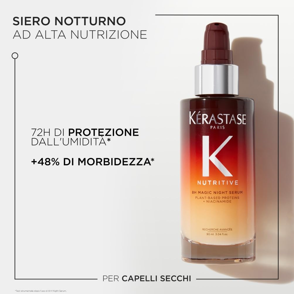 Kérastase, Nutritive, Siero Notturno Nutriente, Per Capelli Secchi, Azione Rivitalizzante, Con Proteine di Origine Vegetale e Niacinamide, Siero Notturno 8h Magic Night Serum, 90 ml