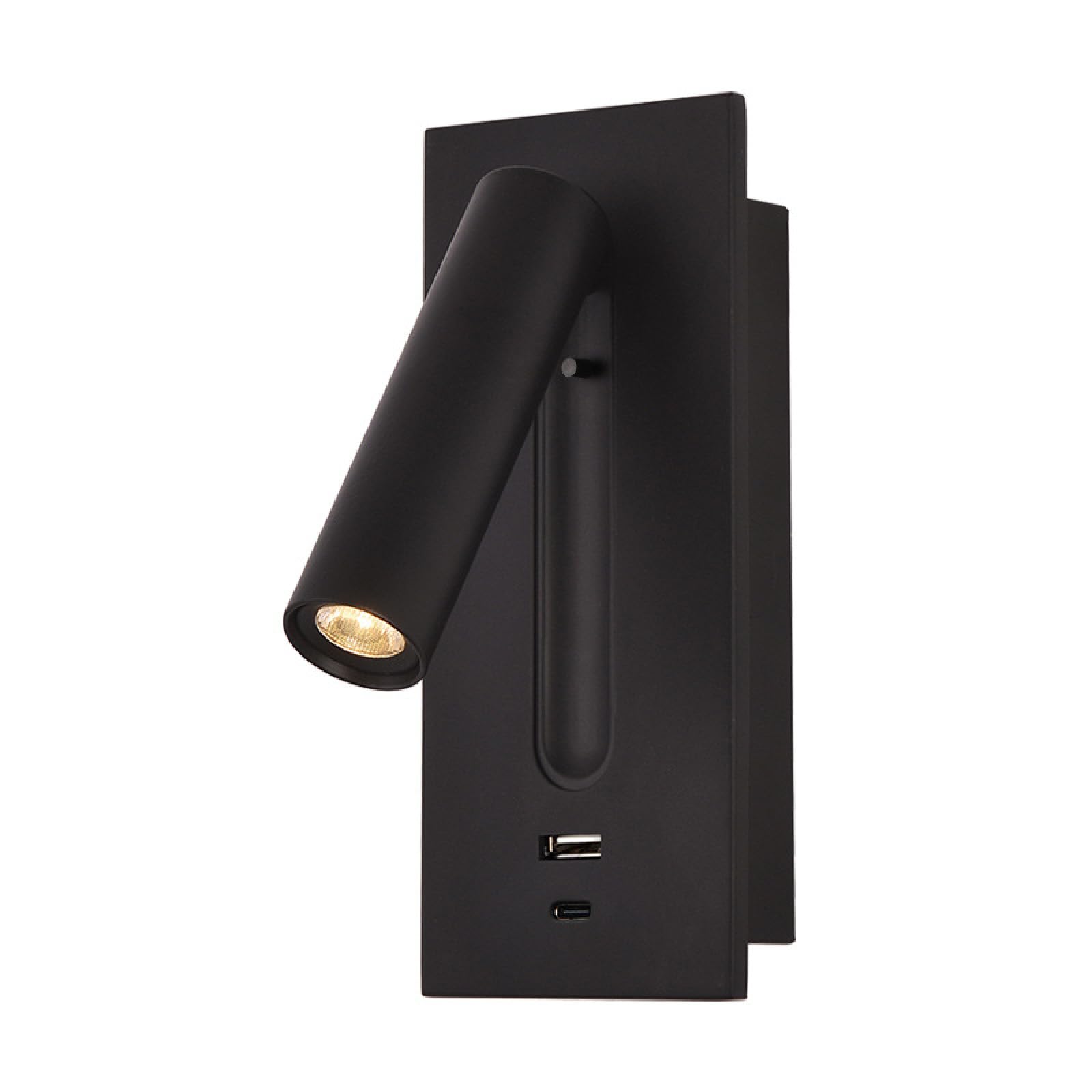 Zjxdpbf Black Modern Wall Sconce With Usb Port Charging For Bedside Adjustable Rotation Wall Lamp Led Wall Reading Light With Switch Switch Or Type-C Interface(Type-C+Usb, )