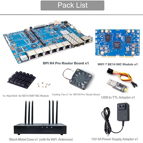 Image of Banana Pi BPI-R4 Pro 8X /4E WiFi 7 Wireless Dual-Band WiFi Router Board OpenWRT, MediaTek MT7988A30K DMIPS SoC - 2X 10GbE SFP&RJ45, 4X 2.5GbE LAN for NAS Smart Home Gateway (Bundle3, 8X)