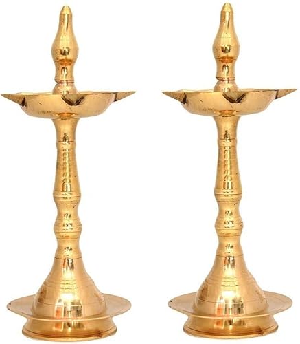 NOBILITY Lámpara de aceite de latón Diya de 16 pulgadas Kerala tradicional Samai Deepak lámpara Kutthu vilakku Panchmahal Deepam para Pooja Mandir