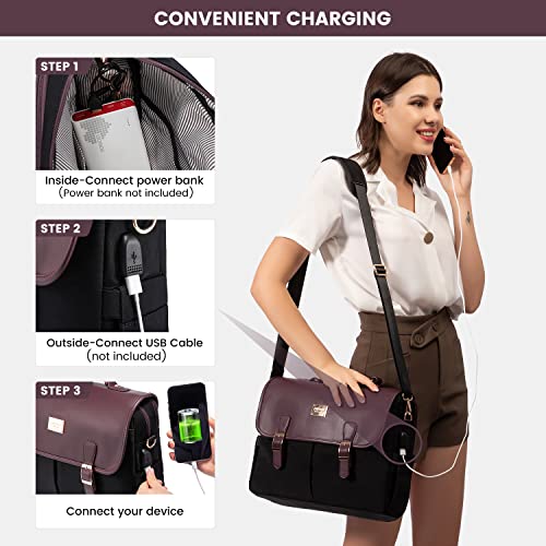 Lovevook Laptop Bag For Women, 15.6 Inch Large Capacity Computer Briefcase Case, Crossbody Messenger Shoulder Bag, Office Business Work Tote Bags Purse For Travel Gifts, Deep Plum-Black #TOP7