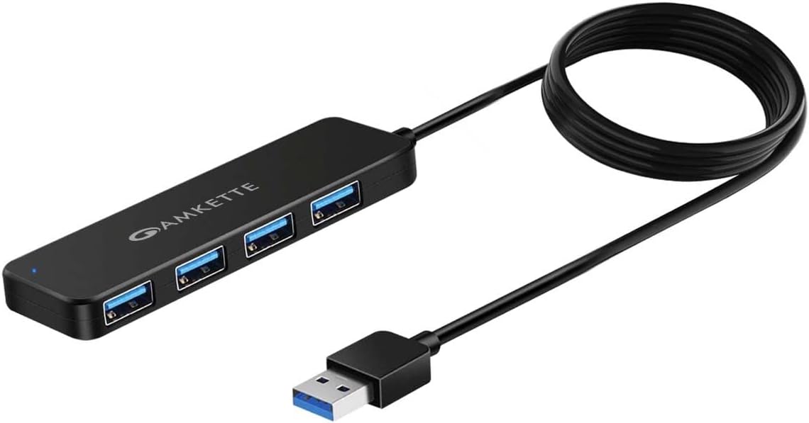 4 Port Superspeed USB Hub 3.0 for PC/Laptops, Portable Data Hub with Hi-Speed Data Transfer Up to 5 GBPS, Charging Function| Strong and Durable, Power Supply Port and 80 cm Long Cable (Black)