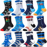 Welwoos Stoppersocken Kinder Baby Jungen Antirutschsocken Kinder Anti Rutsch Rutschfeste Lustige Geschenk Baumwolle Socken Kinder Jungen 12 Paare(Autos,30-34)