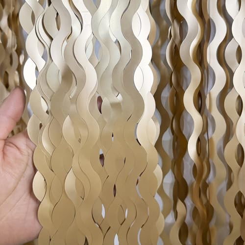 Image of GOER Metallic Tinsel Foil Fringe Curtains Party Photo Backdrop Party Streamers for Birthday,Graduation,New Year Eve Decorations Wedding Decor (Champagne Gold,2 Packs)