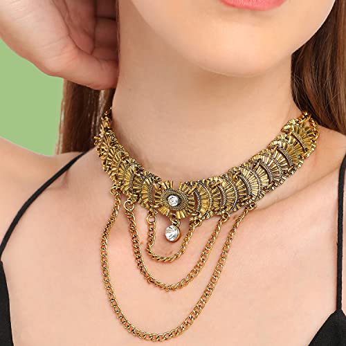 Image of SOHI Contemporary Necklace for Women and Girls, Necklace with Chain detailing for women, Statement jewellery, Fashion Jewellery for women, Imitation, ladies
